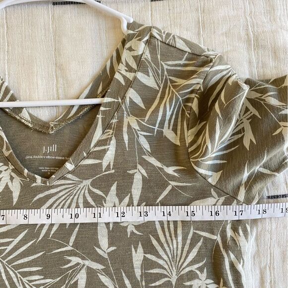 J. Jill Leaf Pattern Pima Double-v Elbow Sleeve Tunic T-shirt Pima Cotton Small - Picture 7 of 8